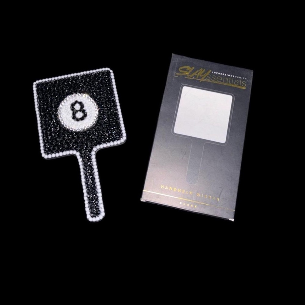 Magic 8 Ball Impressions Rhinestone Vanity Black Hand Mirror New